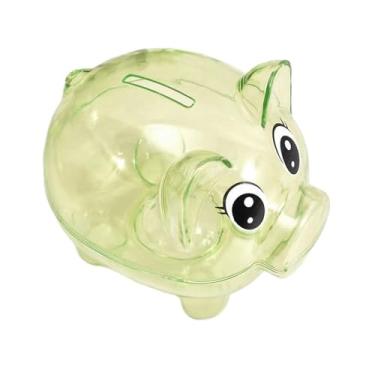 Imagem de Cofrinho, cofrinho de plástico, pote de dinheiro transparente, cofre de moedas para meninas e meninos, presentes para aniversário, Páscoa, Natal, chá de bebê (verde)