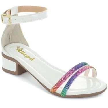 Imagem de Sandália Infantil Menina Saltinho Baixo Grosso Brilho Strass Colorido 