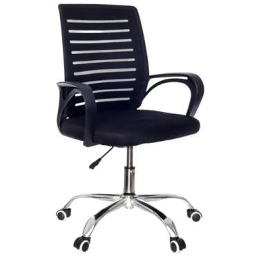 Imagem de Cadeira de Escritório Ergonômica, Encosto em Malha, Base Cromada com Rodízios, Altura Ajustável, Preta
