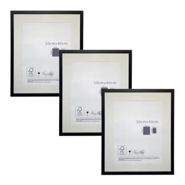 Imagem de KIT 3 Porta Retratos Quadrado de Vidro com Paspatur Expositor para Fotos 50x40 Versátil para Parede ou Balcão Outlet dos Quadros (Preto)