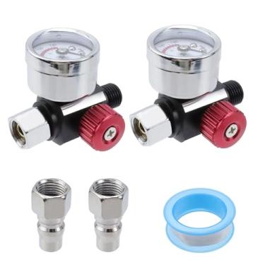 Imagem de Antrader Kit regulador de pressão de ar G1/10.2 cm, kit de regulador de pressão de ar com 2 peças para sistemas de ar comprimido, com medidor e adaptador de conexão rápida (vermelho)