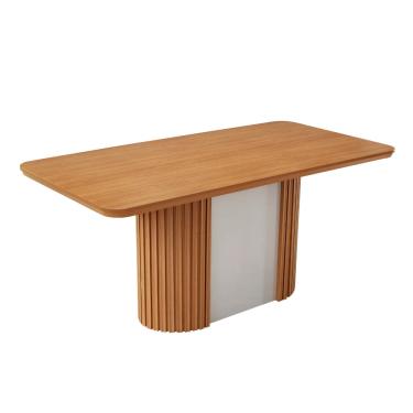 Imagem de Mesa de Jantar Aspen 180cm Tampo Mdf Canto Copo Moderna Mobília - Naturalle/Off White