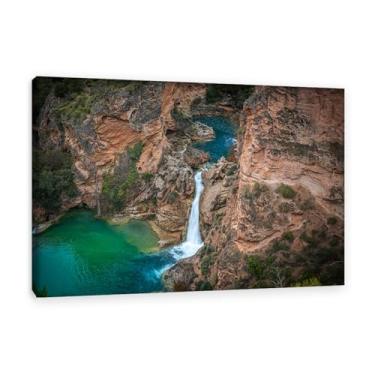 Imagem de FLUCK Tela decorativa para parede, paisagem panorâmica, fotos de paisagens de cascata de rio, pintura em tela, imagem de natureza, para sala de estar decoração de presente 80 x 120 cm (31 x 47 in)