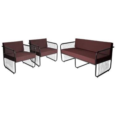 Imagem de Conjunto 2 Poltronas e 1 Namoradeira para Sala de Estar Córdova em Aço Carbono e Fibra Sintética Acesse Móveis