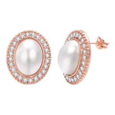 Imagem de Aleasha Brincos de pérola Mabe com strass grande, ouro rosa, prata, brincos femininos para festas de casamento, formatura, joias vintage, Zircônia cúbica, Pérola