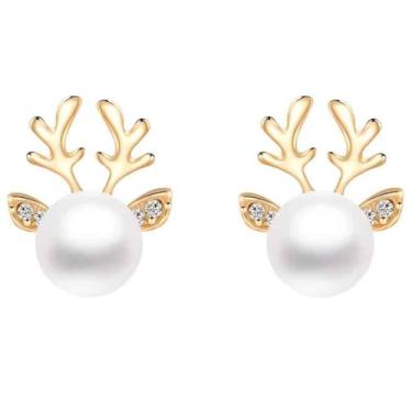 Imagem de FLORA BRINCO METAL CHIFRE DE RENA COM PEROLA (DOURADO)