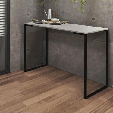 Imagem de Aparador Buffet Mesa Café Office Sala de Jantar Ferro Preto Tampo mdf Marmorizado Cinza - Ahazzo Móveis