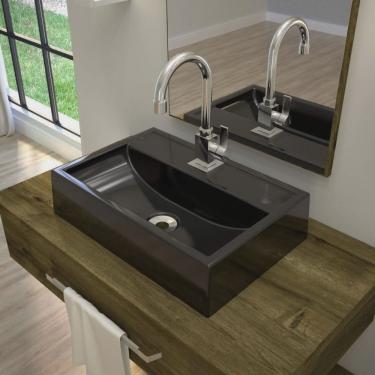 Imagem de Kit 2 Cubas de Apoio para Banheiro Q45w Retangular Compace Preto