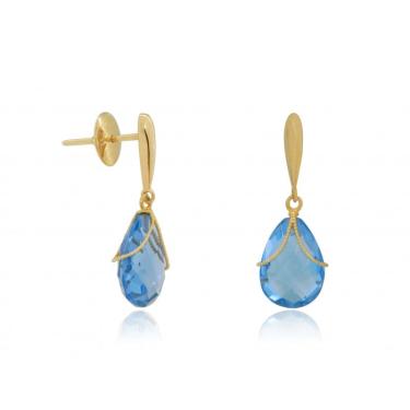 Imagem de Brinco Em Ouro 18k Gota Topázio Azul Swiss
