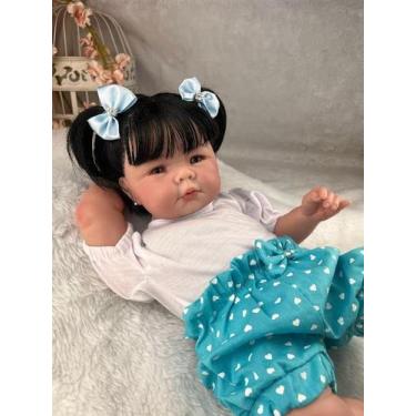 Imagem de Bebê Reborn Realista Morena Olhos Azuis Com Acessórios - Mundo Azul e 