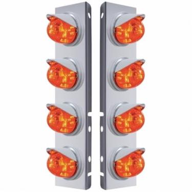 Imagem de United Pacific 37295 PB SS Suporte de limpador de ar frontal com luzes e viseiras de melancia de LED de 8 x 17 - LED âmbar/lente âmbar escuro