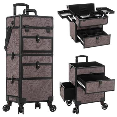 Imagem de AROUS Estojo de maquiagem 5 em 1 com gavetas, carrinho de cosméticos com chaves, estojo de cosmetologia sobre rodas, porta-malas de viagem grande para técnicos de unhas, maquiadores e cabeleireiros