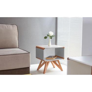 Imagem de Mesinha De Canto / Mesa Lateral Cinza Retrô Baixa Mdf E Madeira Presle