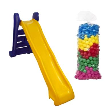 Imagem de Escorregador Playground Grande 4 Degraus de Plástico -Escorregador Grande de Parquinho + Bolinhas coloridas 150un Brinde