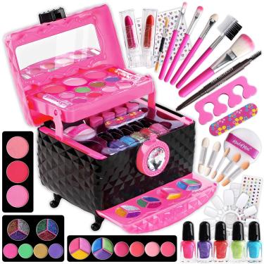 Imagem de Kit de maquiagem fun kidz 60 unidades para meninas de 6 a 12 anos com caixa dobrável