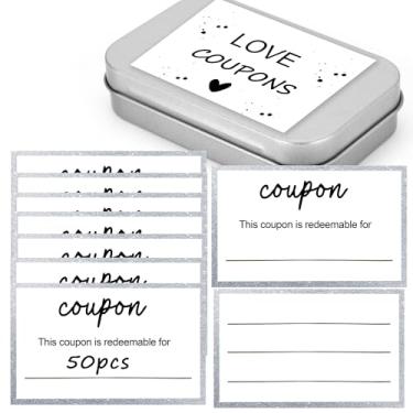 Imagem de Caixa de 50 cartões de cupons em branco, resgate de voucher de presente em branco, cupons de amor certificado para marido esposa namorado namorada, caixa de cartões de vouchers de amor romântico