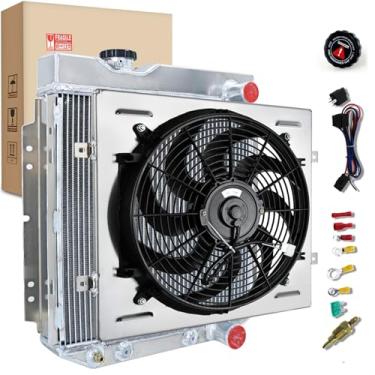 Imagem de EGINCOOLER Radiador para Ford Cometa Falcon Ranchero Mustang 1960-1966 260 289 V8 AT MT 60-66 1961 1962 1963 1964 1965 (radiador de núcleo de 4 fileiras + ventilador + relé) Todo em alumínio (radiador de 4 fileiras)
