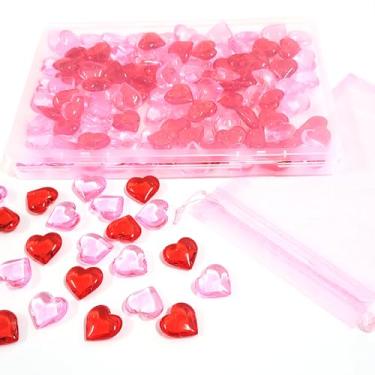 Imagem de 120 peças de enchimento de vaso de mármore rosa e vermelho em forma de coração, pedras de acrílico para dispersão de mesa, decoração de casa e centros de mesa, decoração de dia dos namorados
