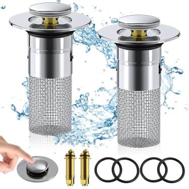 Imagem de YOTAN Filtro Coletor De Cabelo Para Pia Banheiro, Ralo Pop-Up Com Cesto Removível Aço Inoxidável, Rolha Banheiro Dos Eua (2 Peças)