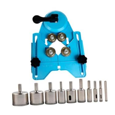 Imagem de Ｂｅｓｇａ Localizador de perfuração ajustável portador de centralização com base de sucção a vácuo e 10 bits Cutter Center Locator para cerâmica de ladrilho, Azul, Ventosa única