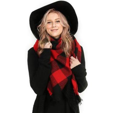 Imagem de Cachecol Lenço Xadrez Inverno Echarpe Tamanho 160cm X 30cm  Vermelho e