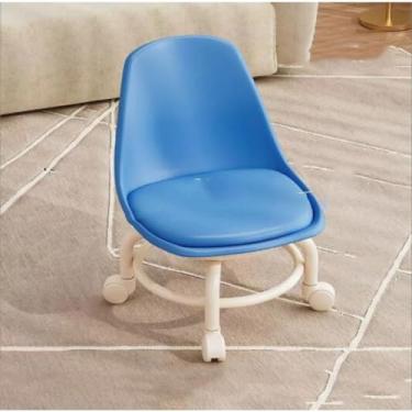 Imagem de LNGCLTEZ Mini banquinho móvel, banquinho redondo baixo, assento de rodízio de 360°, banco curto, couro PU com descanso traseiro, banquinho de rodinhas baixo e resistente, azul