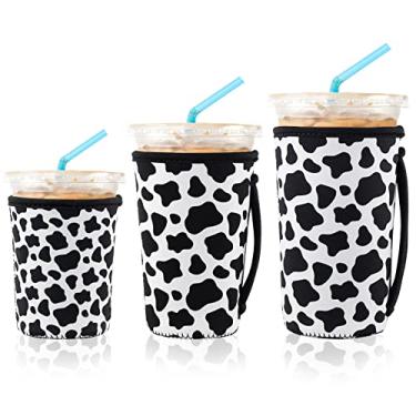 Imagem de 3 Reusable Iced Coffee Sleeves for Iced Coffee Cups or Drinks Reusable Neoprene Insulated Sleeves for Hot and Cold Drinks from Starbucks, Dunkin, And More (Cows)