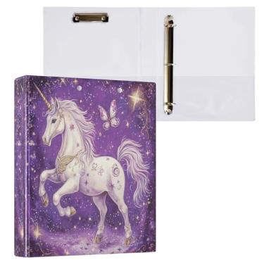 Imagem de Fichário redondo Dream Unicorn Butterfly 3 cm roxo cavalo conto de fadas estilo 3 anéis para escritório, escola, material de trabalho, pasta de arquivos, capacidade de 200 folhas, fácil de abrir