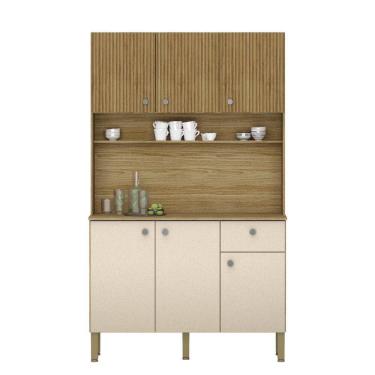 Imagem de Kit Armário De Cozinha Completa Ripado 6 Portas 1 Gaveta Style Madeirado - Areia Kit`s Paraná Areia-madeirado