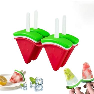 Imagem de ACJRYO Watermelon Freeze Pops Molds 4 Cavities watermelon ice cream mold Frozen Ice Popsicle Maker Homemade Popsicle Molds Shapes for Kids,Homemade Popsicles, Ice Pop Molds