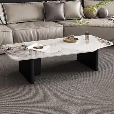 Imagem de Lzyjckh Mesas de Centro Retangulares Modernas e Simples, Mesa de Centro para Sala de Estar, com Tampo em Pedra Sinterizada e Estrutura de Metal,para Escritório em Casa,White b,47.2×23.6×15.7 inch