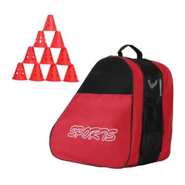 Imagem de Aymzbd Roller Skate Bag Sapatos de patinação Bolsa de armazenamento de esqui ajustável Sçap de ombro Menino Homens para crianças Bolsa de patins de patins, Vermelho