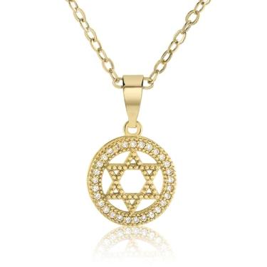 Imagem de SURI Colar de estrela de Davi para mulheres | Colar de Israel | Colar Mezuzá com pingente Magen David | Disponível em aço inoxidável preenchido com ouro 14K ou prata | Joias judaicas, inclui uma caixa