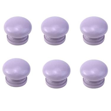 Imagem de Pastlla Puxador de porta de madeira, 6 peças colorido bonito puxador de armário de gaveta puxadores redondos de madeira em forma de cogumelo puxadores de armário de móveis puxadores para armário quarto casa, 2,5 cm (roxo)
