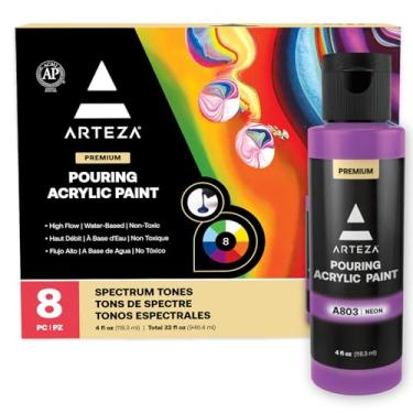 Imagem de ARTEZA Conjunto de tintas acrílicas para despejamento, 8 cores arco-íris, frascos de 118 ml, tinta de alto fluxo, sem necessidade de mistura, materiais de arte para tela, vidro, papel, madeira, azulejo e pedras