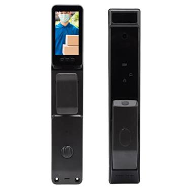 Imagem de Fechadura de porta inteligente WiFi, cartão de reconhecimento facial 3D, cartão de impressão digital, senha e trava de porta com câmera visualizadora, teclado eletrônico recarregável, fechadura da