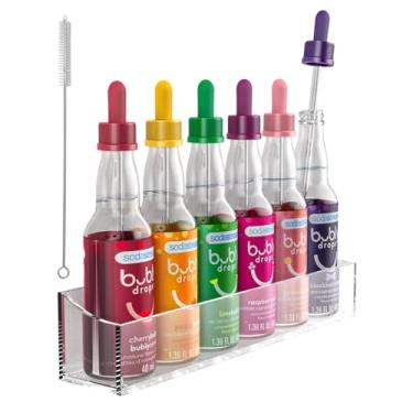 Imagem de Galvanox Pipetas conta-gotas de vidro com organizador de 6 garrafas para sabores de gotas de bolhas SodaStream - suporte de bancada/parede (6 conta-gotas coloridos)