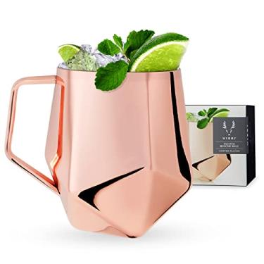 Imagem de Viski Caneca Moscow Mule facetada, copos de coquetel de cobre, aço inoxidável, utensílios para bebidas, comporta 510 g