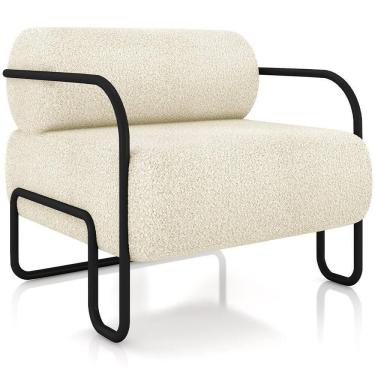 Imagem de Poltrona Decorativa Pés Industrial Moscou K01 Bouclê Creme - Lyam Decor