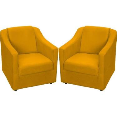 Imagem de Kit 2 Poltronas Mila Pé De Plástico Cromado - Mostarda Suede