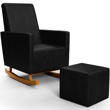 Imagem de Poltrona De Amamentação Com Balanço E Puff Ravena W01 Couríssimo Preto - Lyam Decor