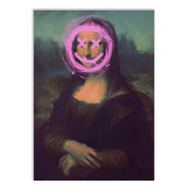 Imagem de Placa Decorativa Monalisa Pichada Grafite Banksy Decoração Quarto Sala