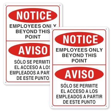 Imagem de (Pacote com 2) Sinais bilíngues para funcionários apenas além deste ponto, placa de alumínio espanhol inglês, sem entrada não autorizada - à prova de intempéries e fácil de instalar para portas de