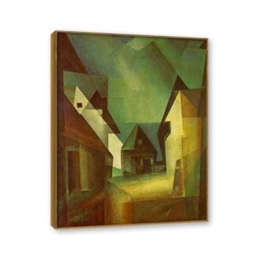 Imagem de NHLDZYH Moldura externa de teca Impressões Lyonel Feininger, (sem título 15), reproduções de pinturas famosas, imagem de arte abstrata para sala de estar quarto decoração de casa. 50 x 65 cm - 19,7 x