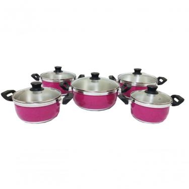 Imagem de Jogo De 5 Panelas De Alumínio Grosso Rosa Pigmentado Belmar