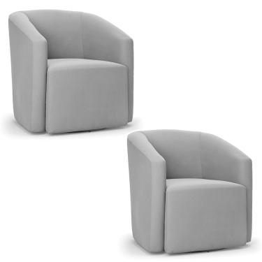Imagem de Kit 2 Poltronas Stella Max Suede Cinza Base Giratória - D'rossi