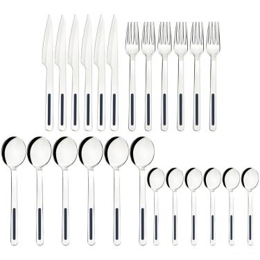 Imagem de Faqueiro Tramontina Vik Em Aço Inox Com Detalhes Em Polipropileno ônix 24 Peças Tramontina