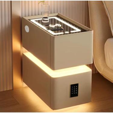 Imagem de Mesa de cabeceira inteligente com carregamento sem fio, fechadura com senha, luz LED, mesa de cabeceira simples e moderna com alto-falante embutido, mesa de cabeceira estreita e pequena