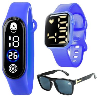 Imagem de Relógio Digital Infantil Capitaoamerica + Oculos Proteção Uv Qualidade Premium Criança Resistente