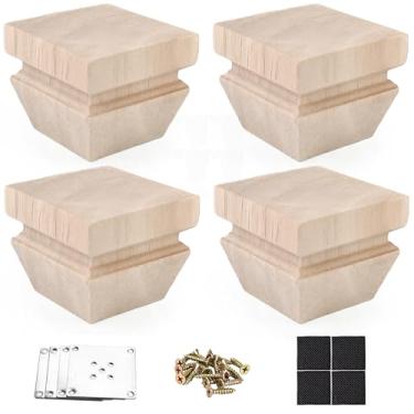 Imagem de Aiminjey Pernas de móveis de madeira de 5 cm com placas de montagem Conjunto de 4 pés de substituição de móveis de madeira maciça inacabados para sofá, armário, sofá, cômoda, suporte de TV otomano